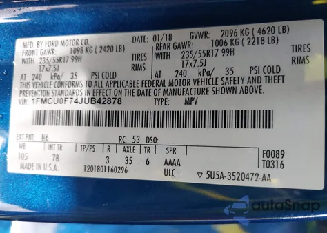 2018 Ford Escape S from USA, damaged, VIN 1FMCU0F74JUB42878